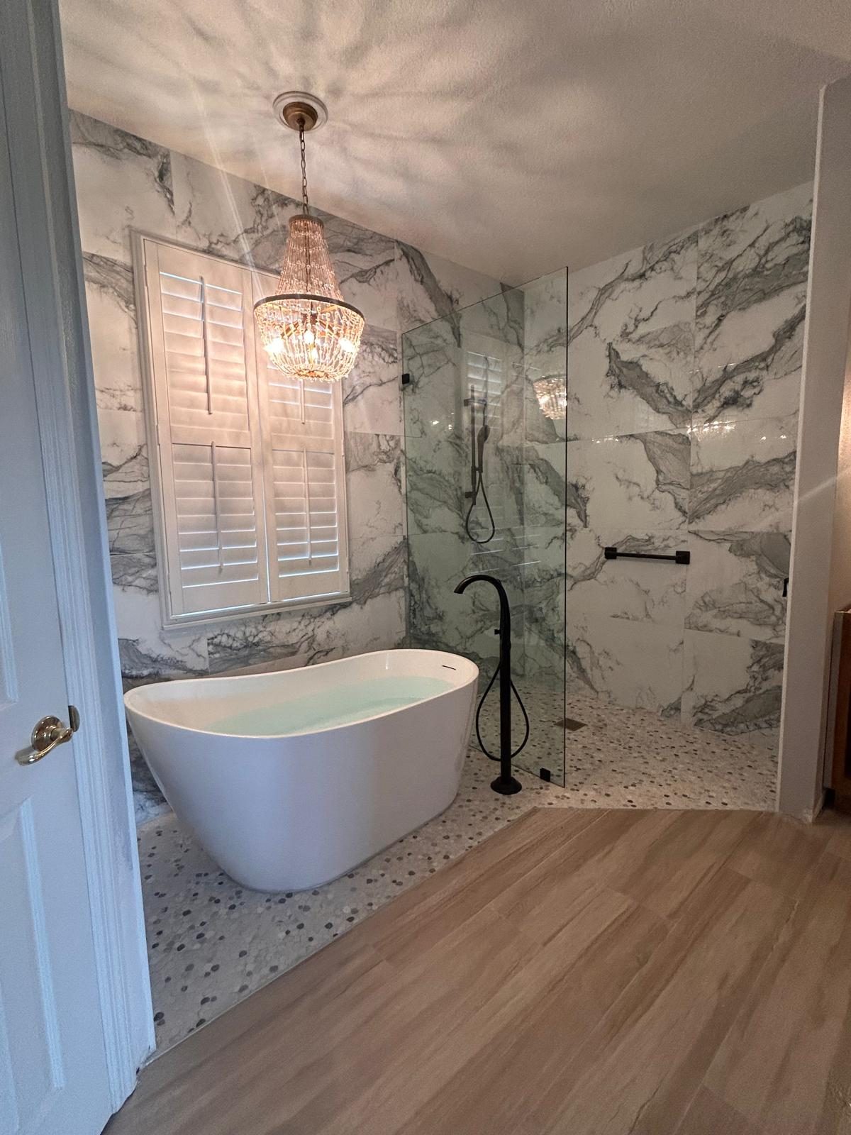 Marble spa bath with freestanding tub